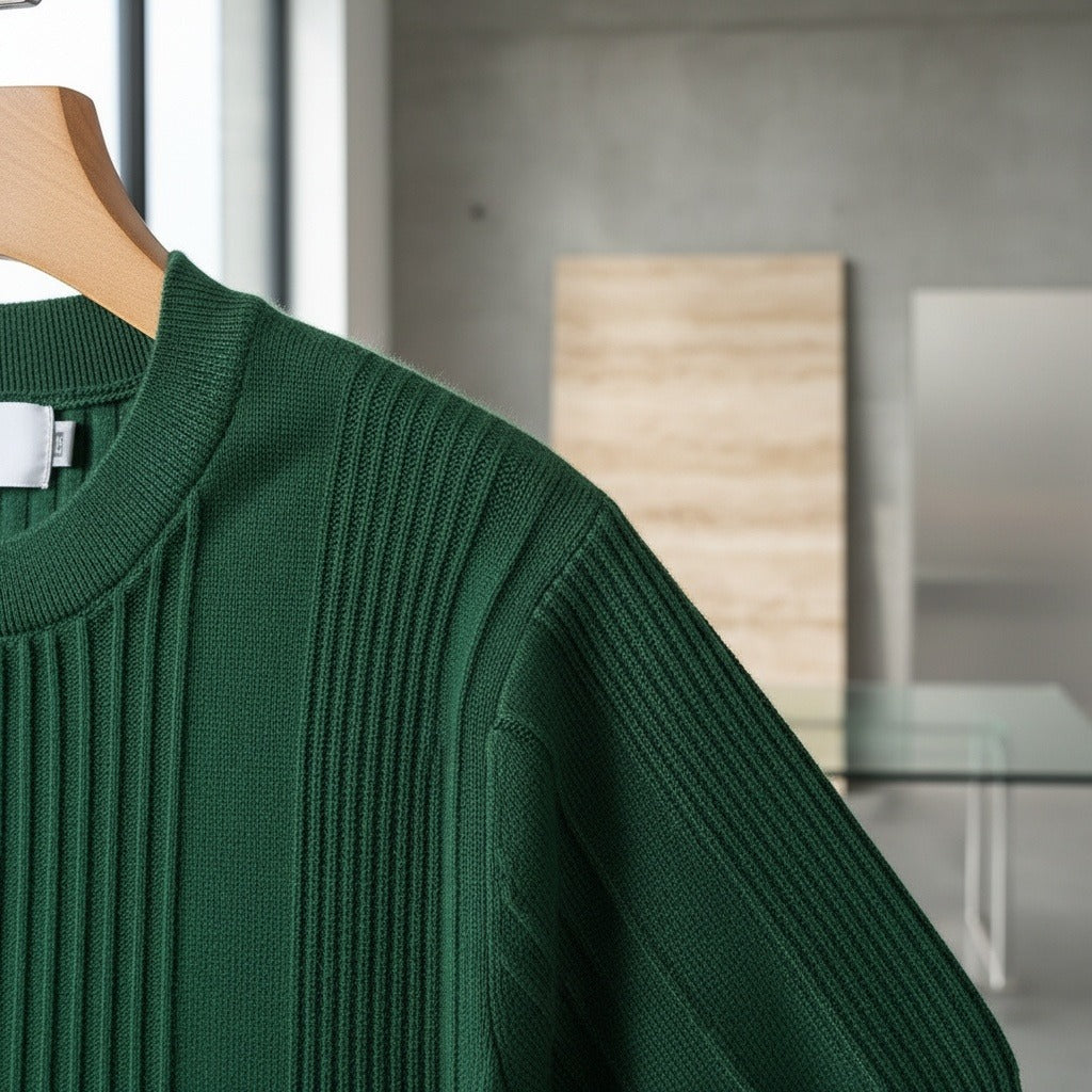 Green Ribbed T Shirt - Green - Back View