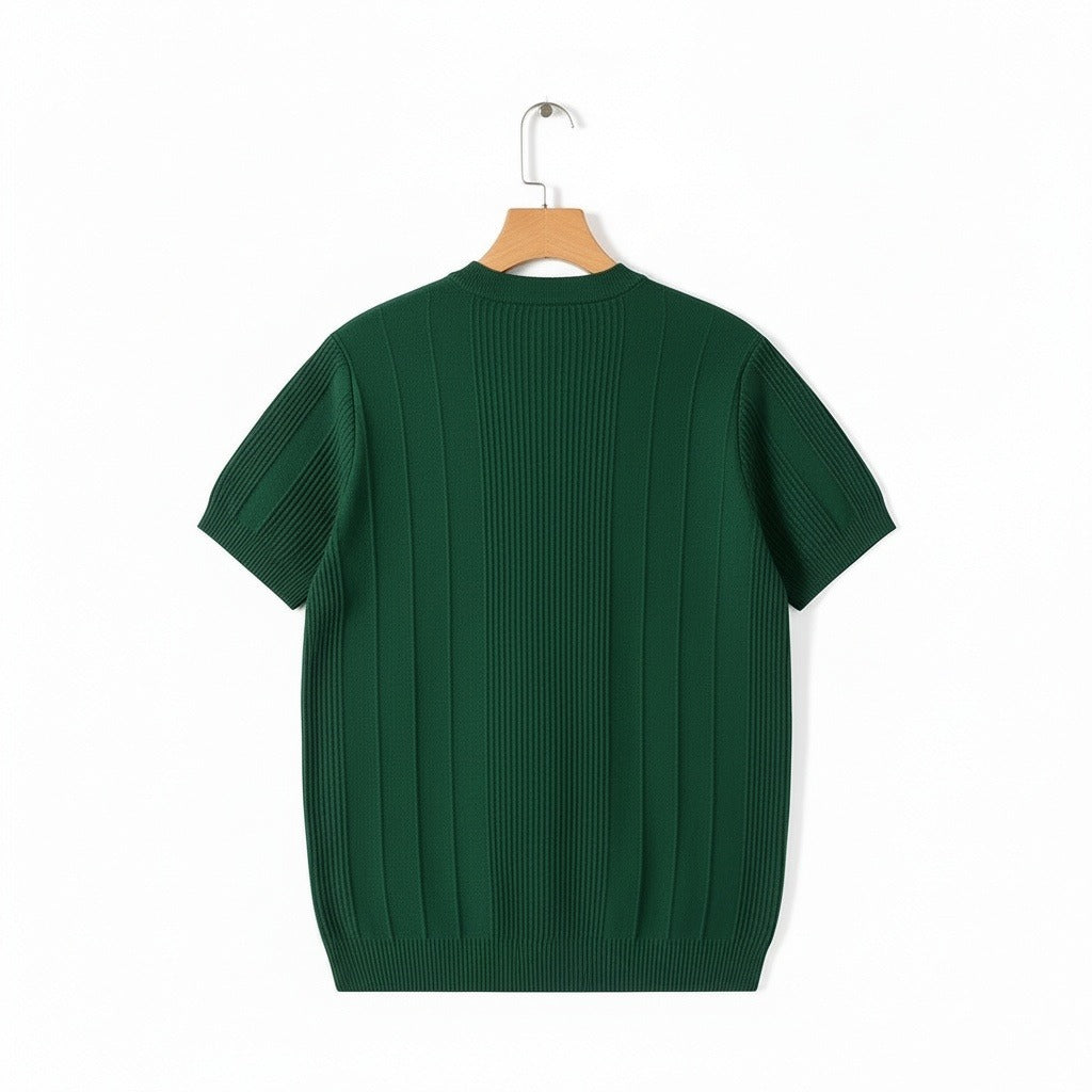 Green Ribbed T Shirt - Green - Fabric Detail