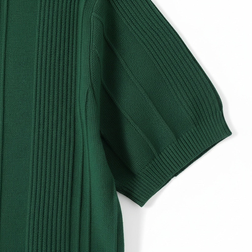 Green Ribbed T Shirt - Green - Texture Close Up