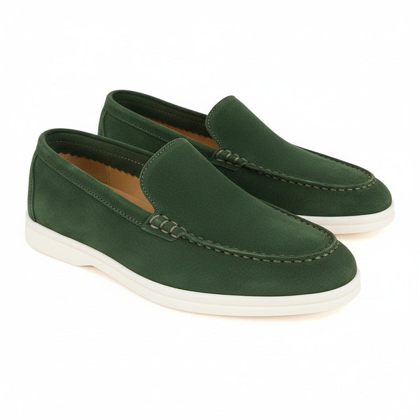 Green Suede Loafers for Men - Green - Front View