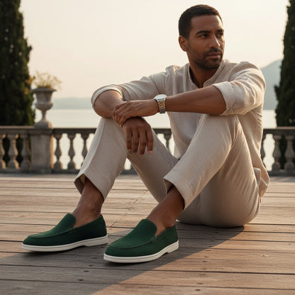 Green Suede Loafers for Men - Green - Angled Shot