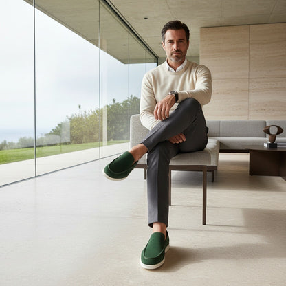 Green Suede Loafers for Men - Green - Side Profile