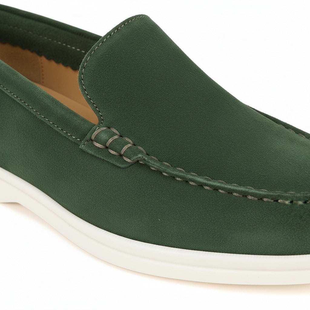 Green Suede Loafers for Men - Green - Texture Close Up