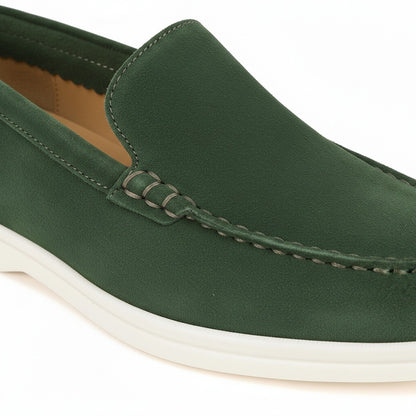 Green Suede Loafers for Men - Green - Texture Close Up