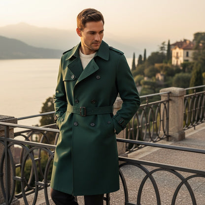Green Trench Coat Mens - Green - Angled Shot