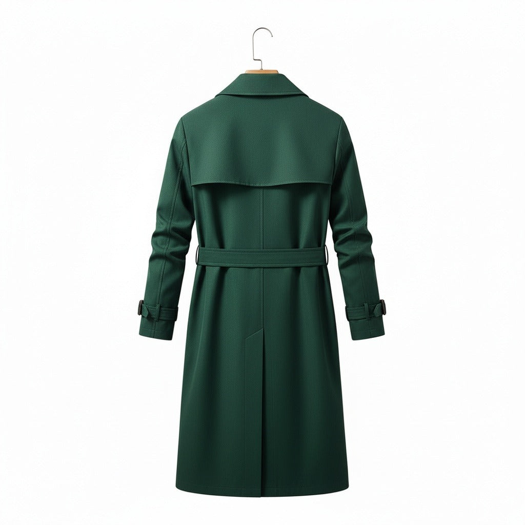 Green Trench Coat Mens - Green - Fabric Detail