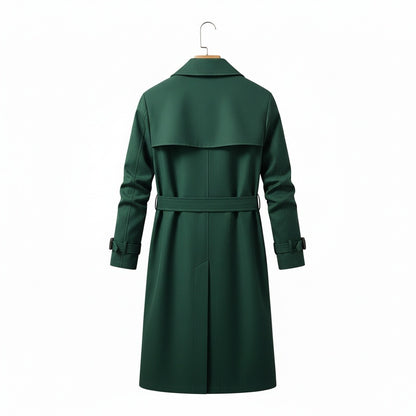 Green Trench Coat Mens - Green - Fabric Detail