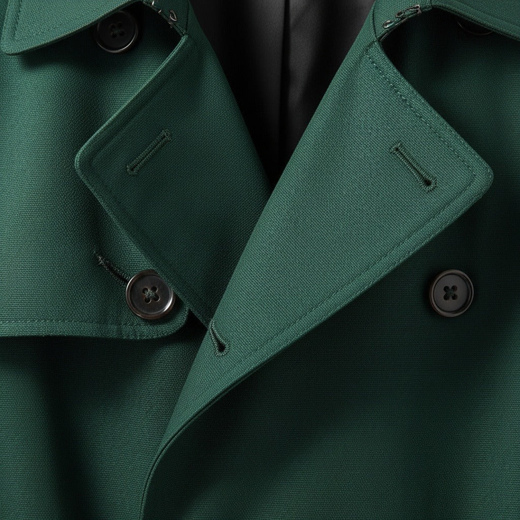 Green Trench Coat Mens - Green - Texture Close Up