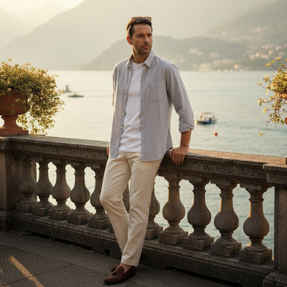 Grey Cotton Shirt - Grey - Angled Shot