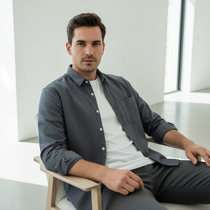 Grey Cotton Shirt - Grey - Side Profile