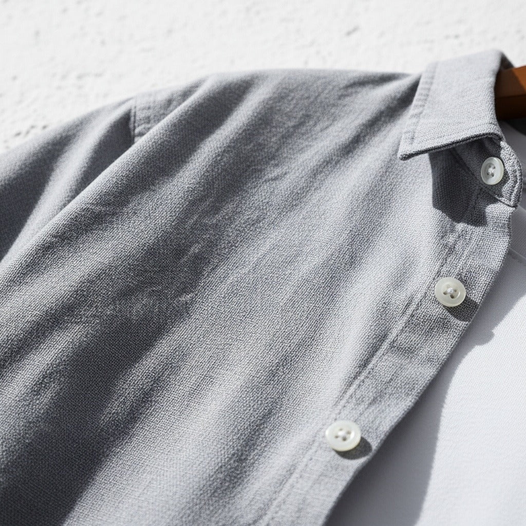 Grey Cotton Shirt - Grey - Back View