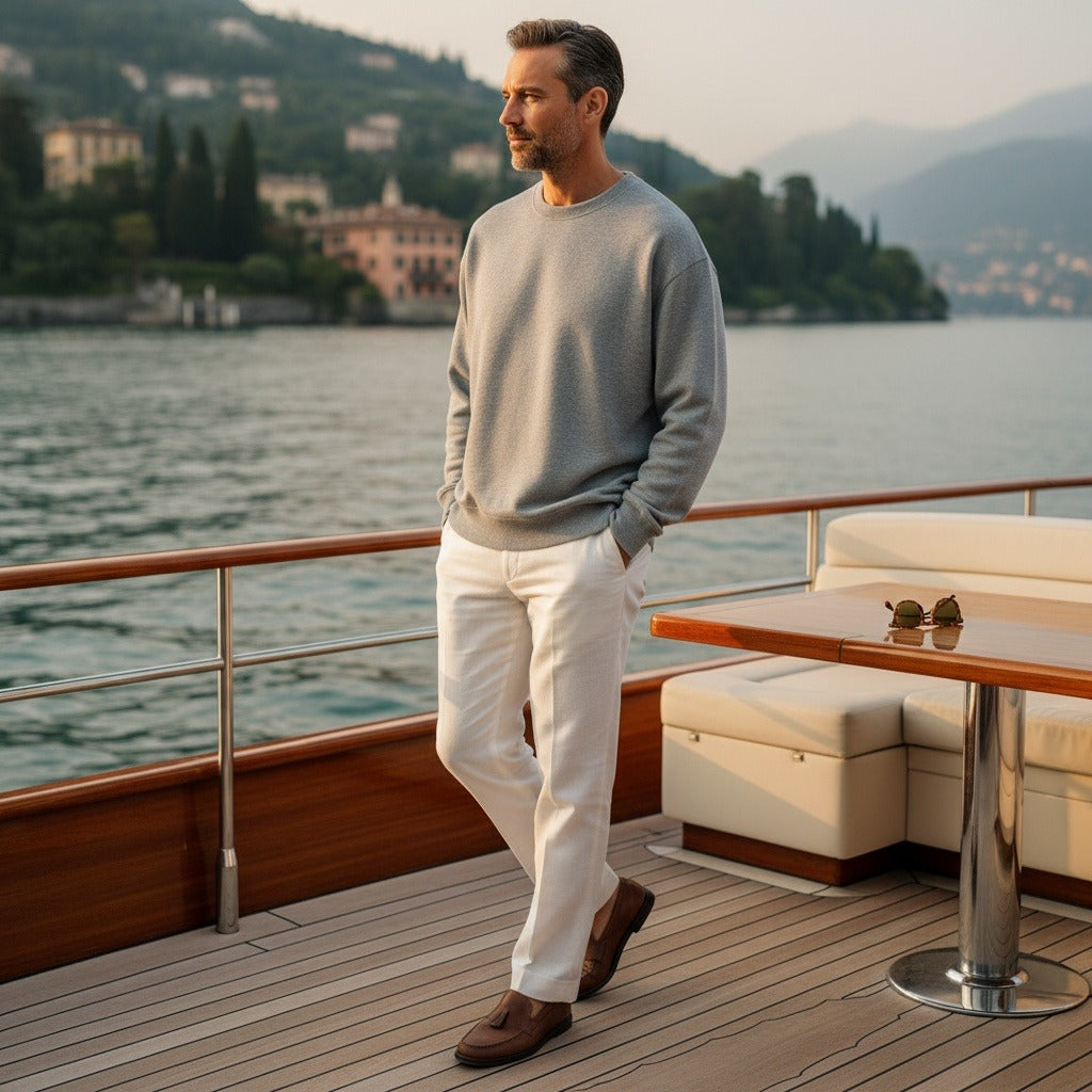 Grey Crew Neck Sweater - Grey - Angled Shot