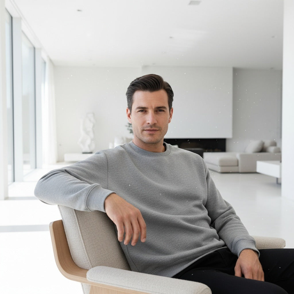 Grey Crew Neck Sweater - Grey - Side Profile