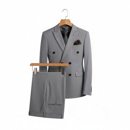 Grey Double Breasted Suit - Grey - Front View