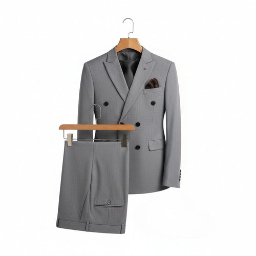 Grey Double Breasted Suit - Grey - Front View