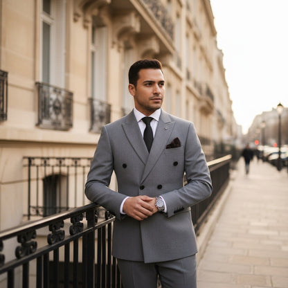 Grey Double Breasted Suit - Grey - Angled Shot