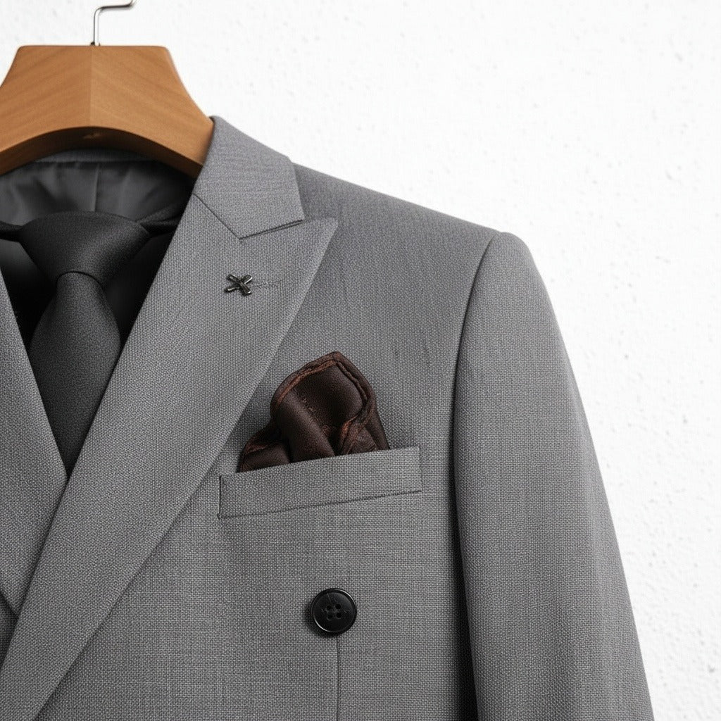 Grey Double Breasted Suit - Grey - Back View