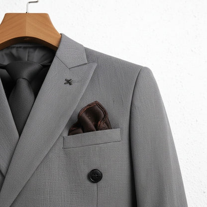 Grey Double Breasted Suit - Grey - Back View