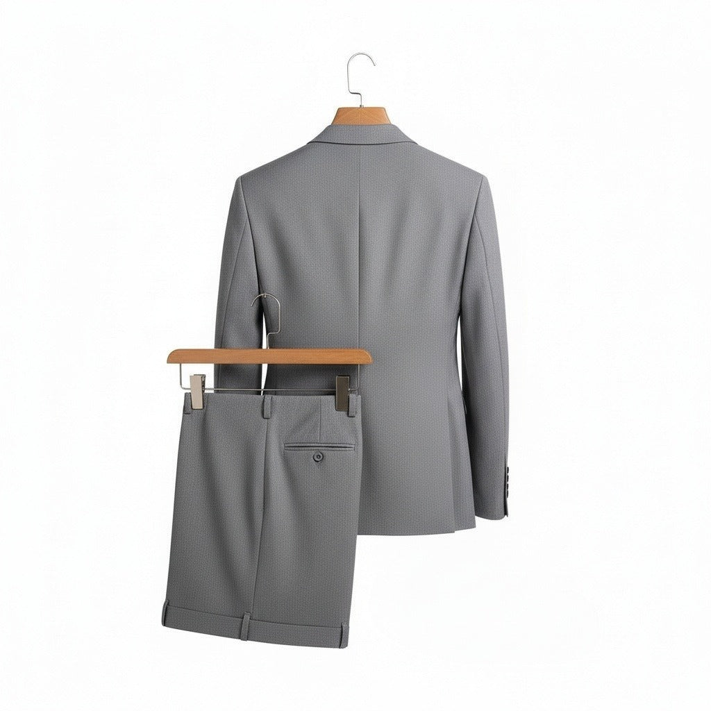 Grey Double Breasted Suit - Grey - Fabric Detail