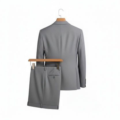 Grey Double Breasted Suit - Grey - Fabric Detail