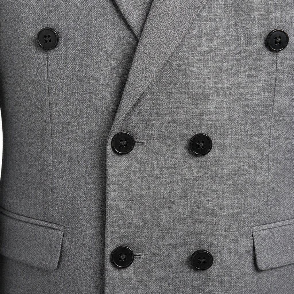Grey Double Breasted Suit - Grey - Texture Close Up