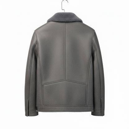 Grey Leather Aviator Jacket - Grey - Fabric Detail