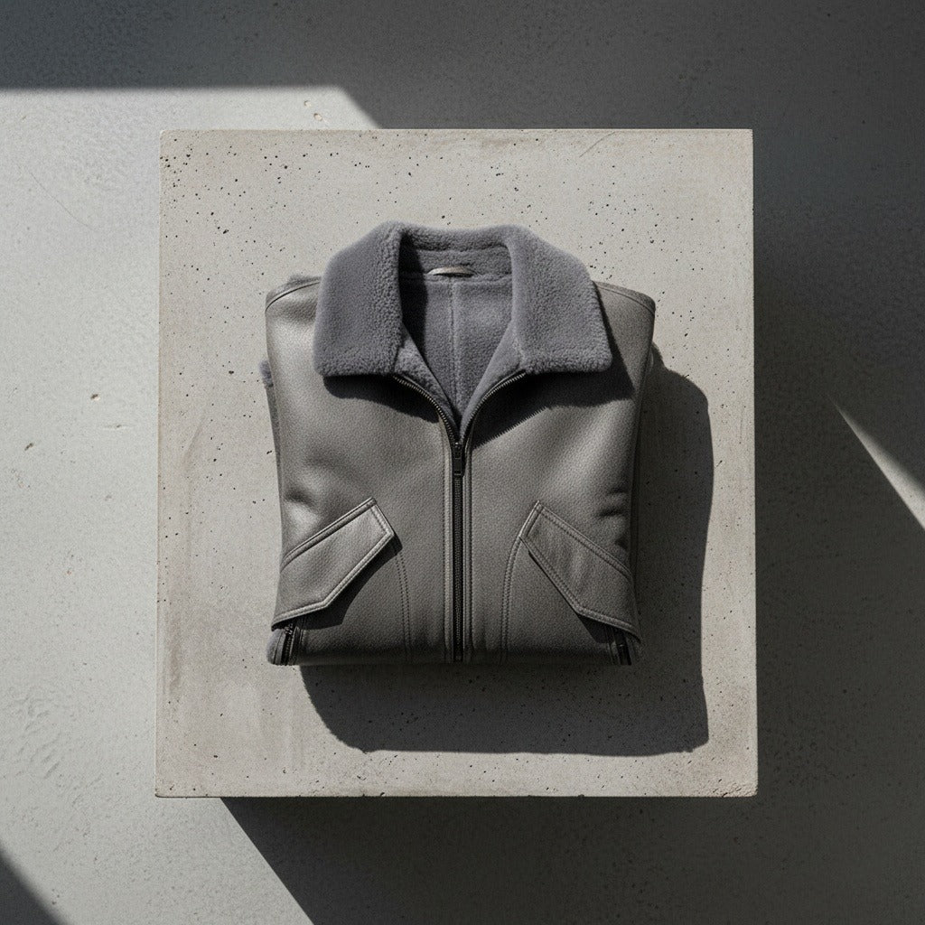 Grey Leather Aviator Jacket - Grey - Lifestyle Inspiration