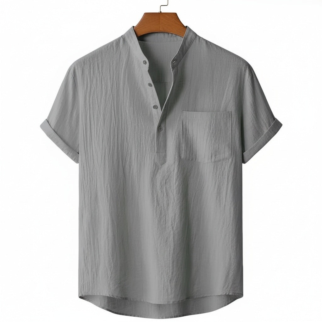 Grey Linen T Shirt - Grey - Front View
