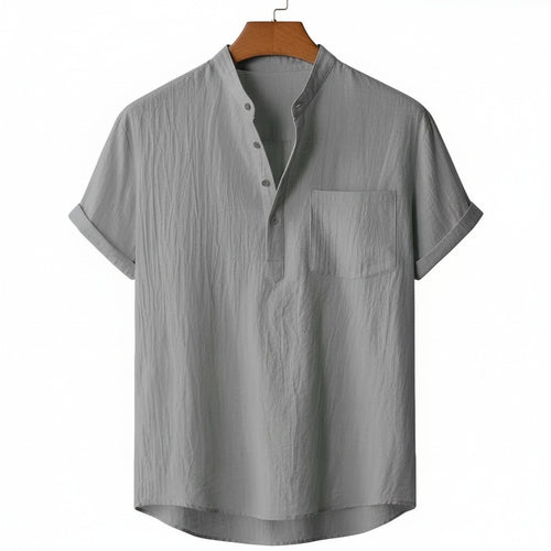 Grey Linen T Shirt - Grey - Front View