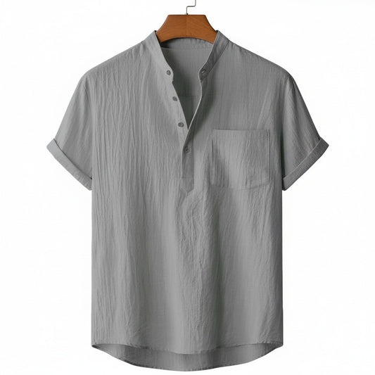 Grey Linen T Shirt - Grey - Front View
