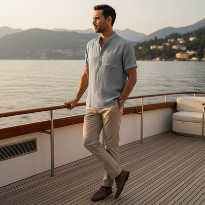 Grey Linen T Shirt - Grey - Angled Shot