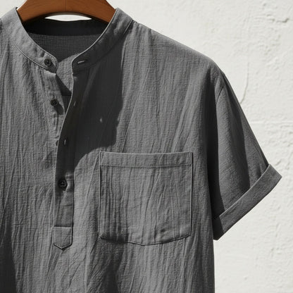 Grey Linen T Shirt - Grey - Back View