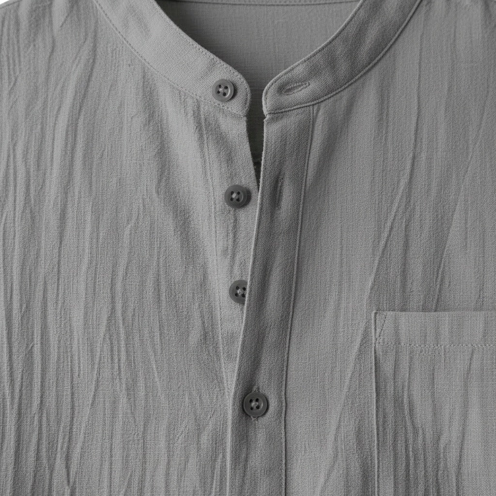 Grey Linen T Shirt - Grey - Texture Close Up