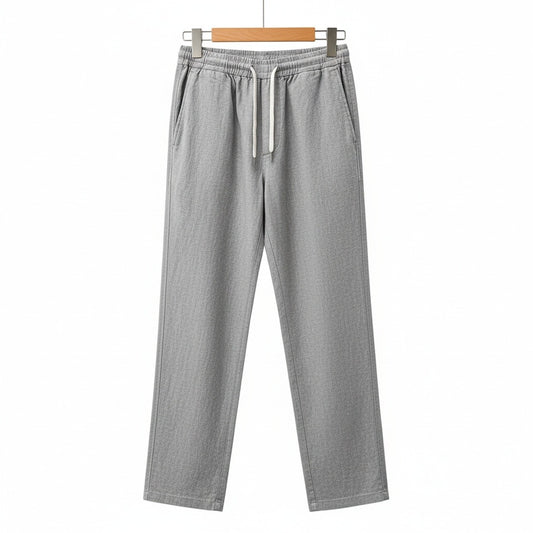 Grey Linen Trousers Mens - Grey - Front View