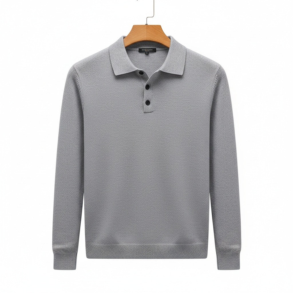 Grey Long Sleeve Polo Shirt - Grey - Front View