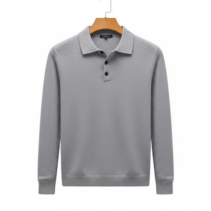 Grey Long Sleeve Polo Shirt - Grey - Front View
