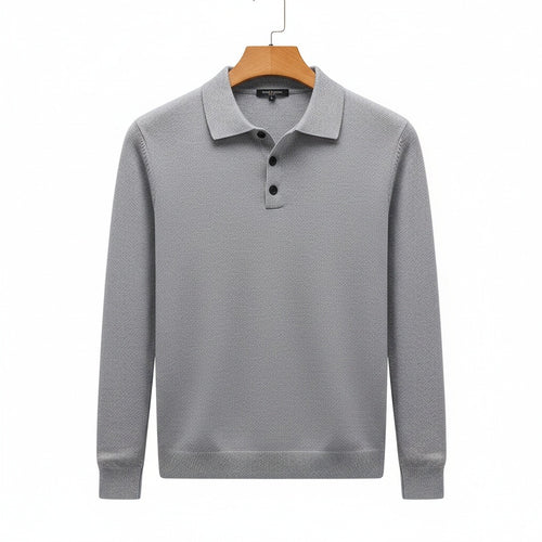 Grey Long Sleeve Polo Shirt - Grey - Front View