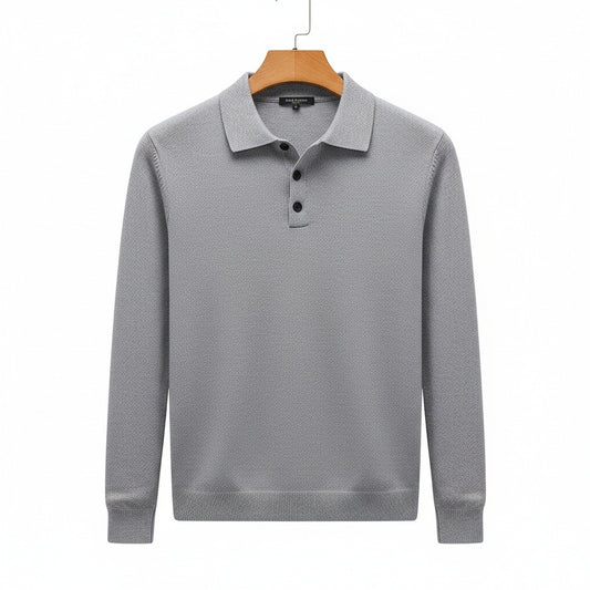 Grey Long Sleeve Polo Shirt - Grey - Front View