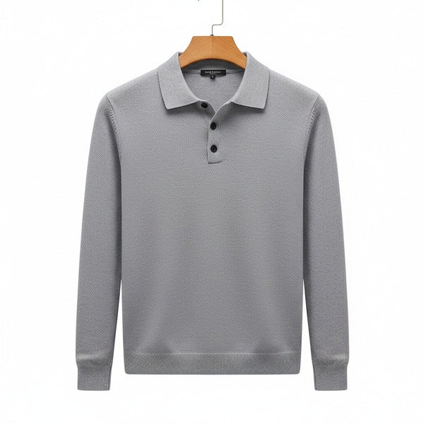 Grey Long Sleeve Polo Shirt - Grey - Front View