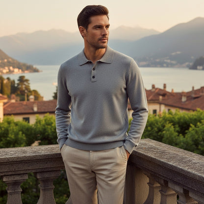 Grey Long Sleeve Polo Shirt - Grey - Angled Shot