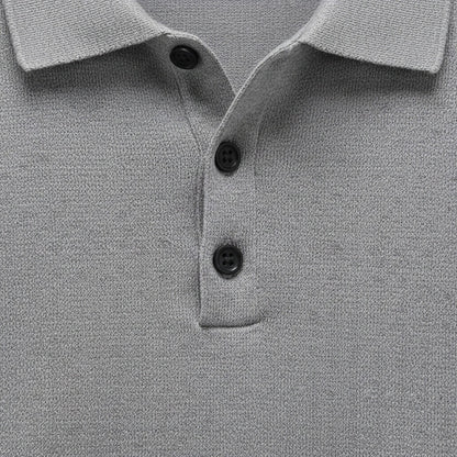 Grey Long Sleeve Polo Shirt - Grey - Texture Close Up