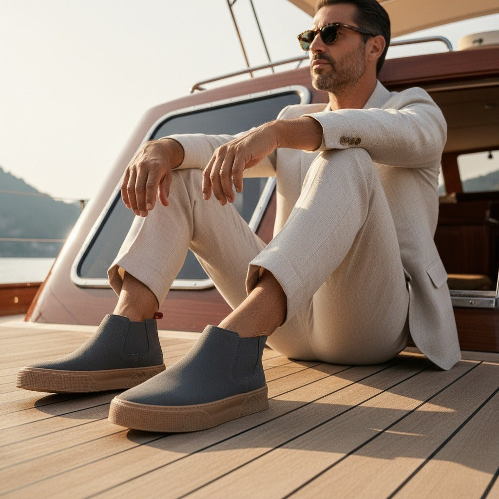 Grey Men's Slip On Shoes - Grey - Angled Shot