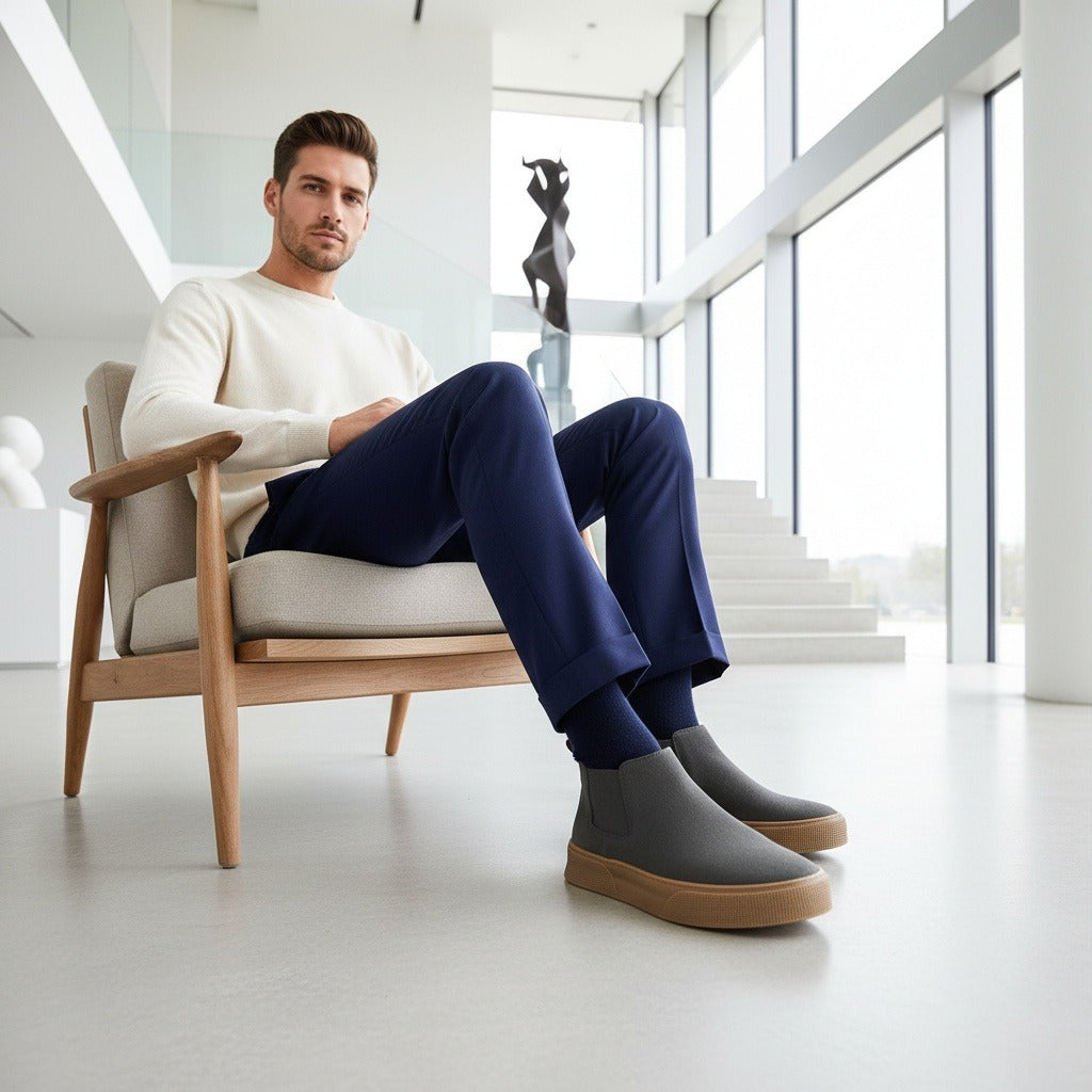 Grey Men's Slip On Shoes - Grey - Side Profile