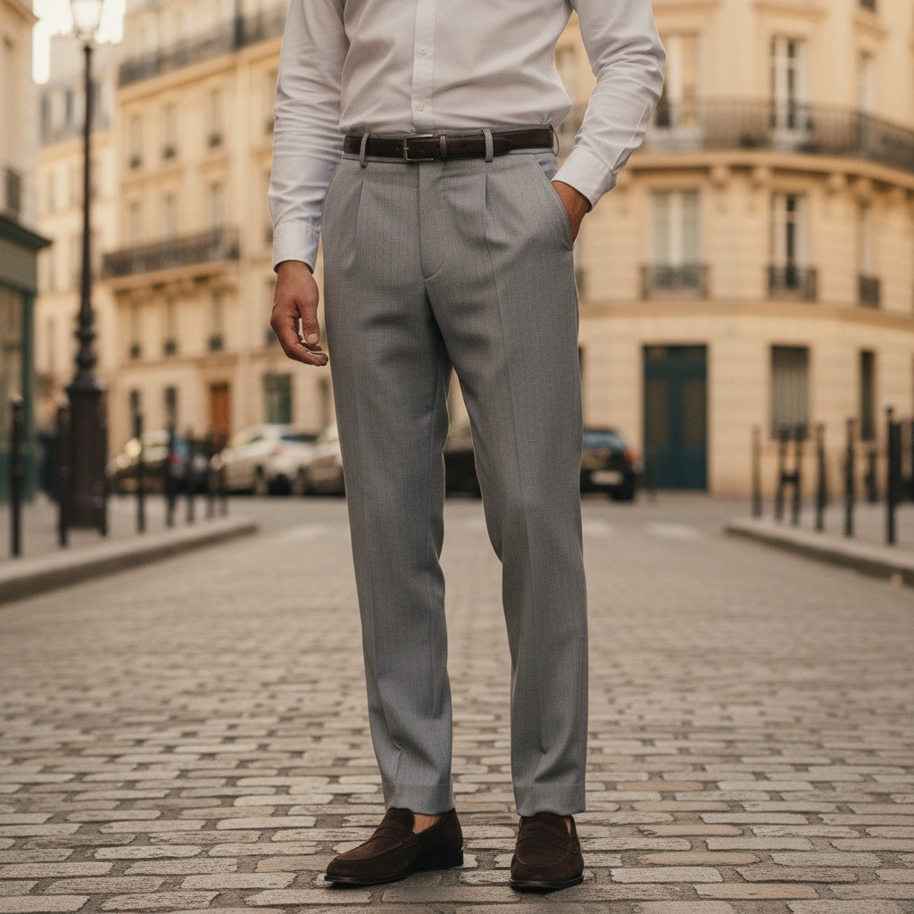 Grey Pleated Trousers Mens