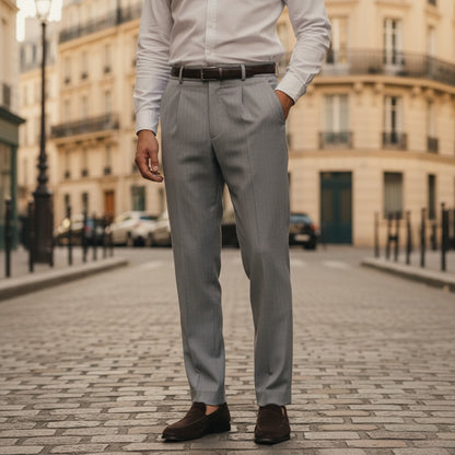 Grey Pleated Trousers Mens
