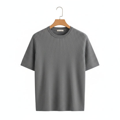 Grey Ribbed T Shirt - Grey - Front View