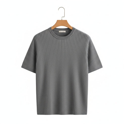 Grey Ribbed T Shirt - Grey - Front View