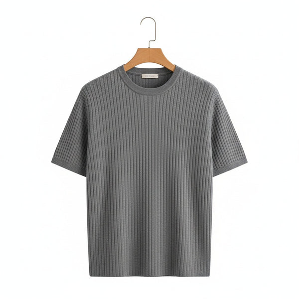Grey Ribbed T Shirt - Grey - Front View