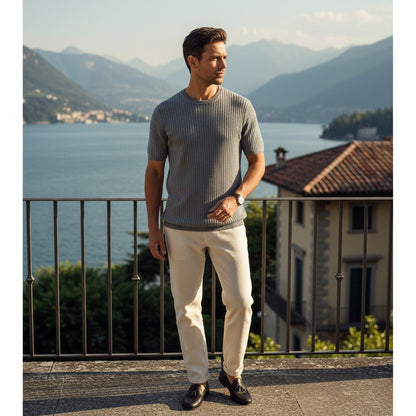 Grey Ribbed T Shirt - Grey - Angled Shot