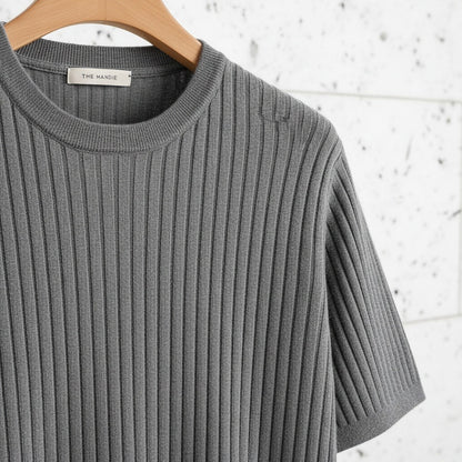 Grey Ribbed T Shirt - Grey - Back View